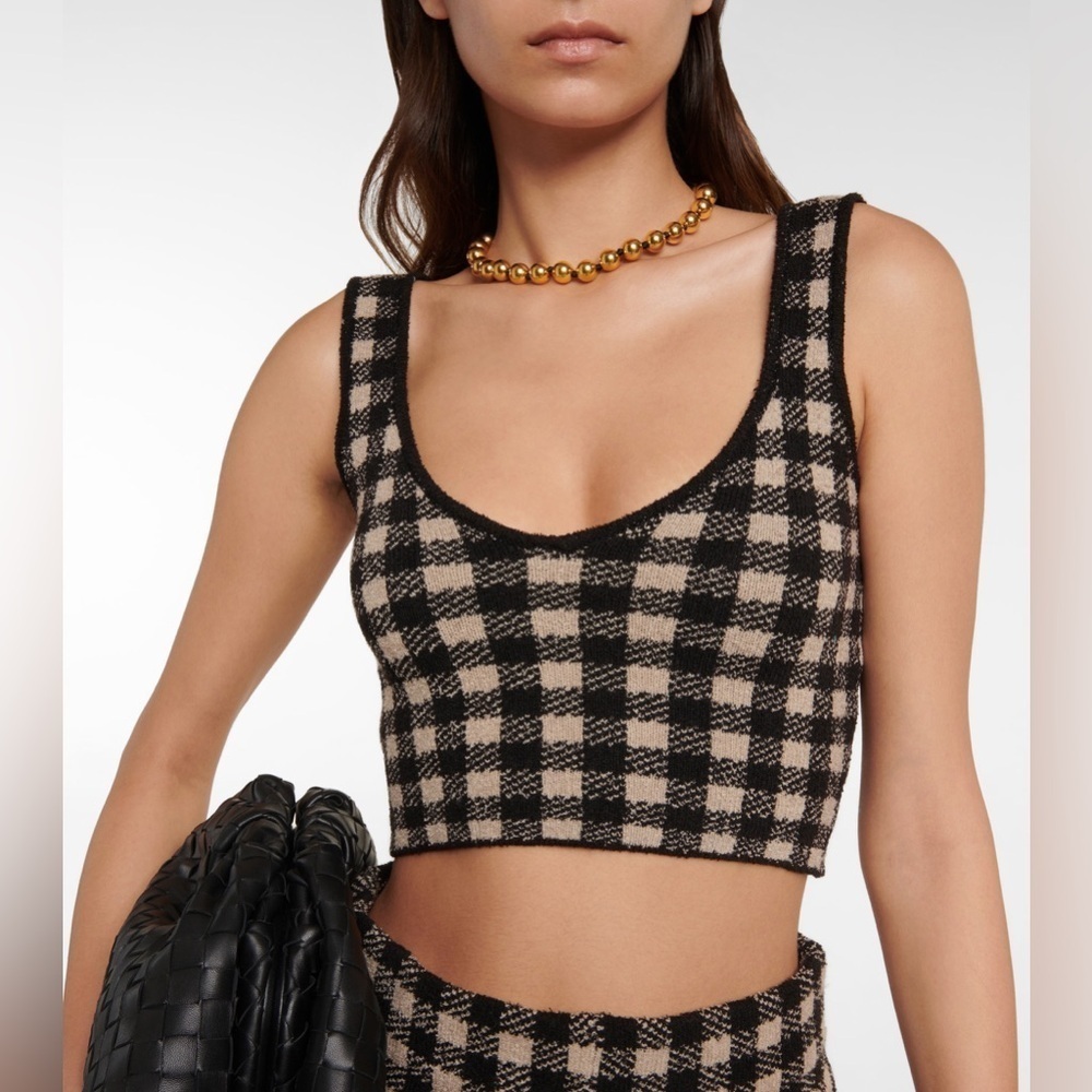 Altuzarra Black and Cream Checkered Crop Top